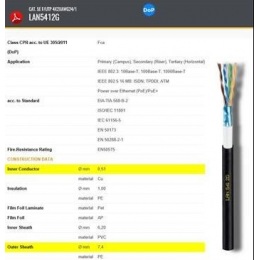 LAN kábel vonkajší CAVEL 541-2G, Cat5e, PVC+PE, F/UTP (FTP), čierny, 100m balenie