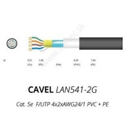 LAN kábel vonkajší CAVEL 541-2G, Cat5e, PVC+PE, F/UTP (FTP), čierny, 200m balenie