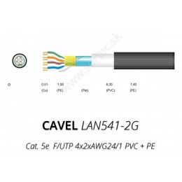 LAN kábel vonkajší CAVEL 541-2G, Cat5e, PVC+PE,  F/UTP (FTP), čierny, predaj na metre